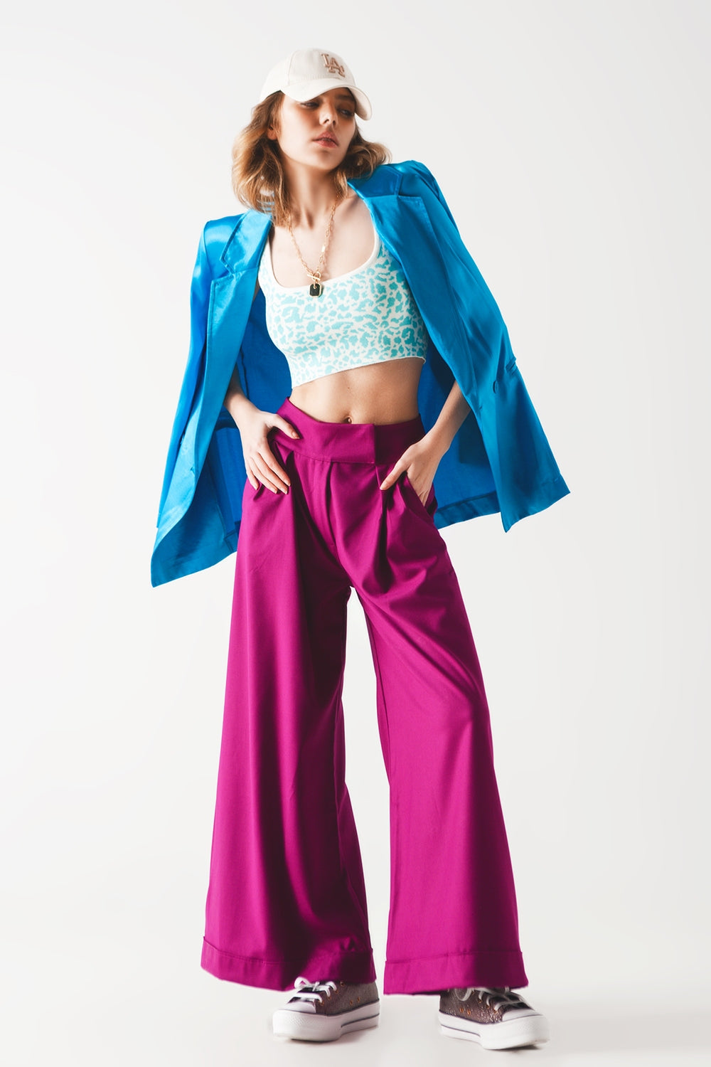 Lightweight Knit Top in Turquoise Animal Print