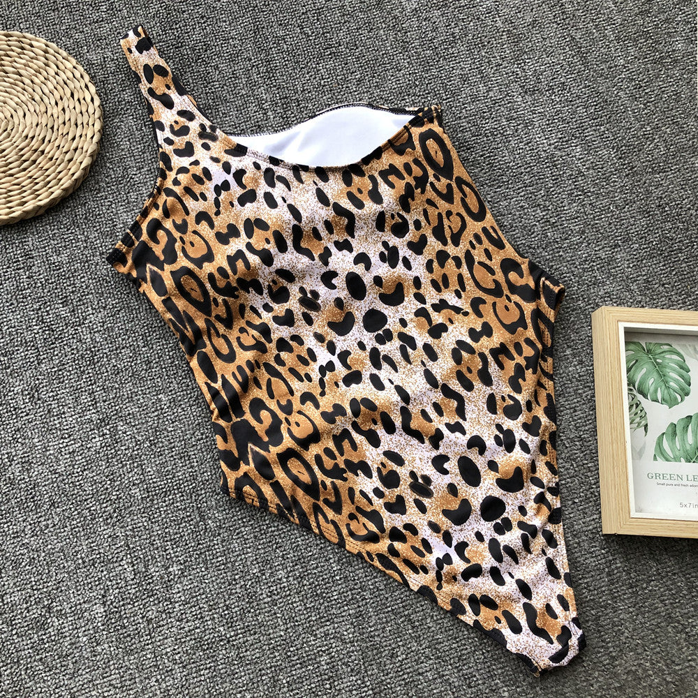 Leopard One Shoulder Women Swimwear One Piece Bikini