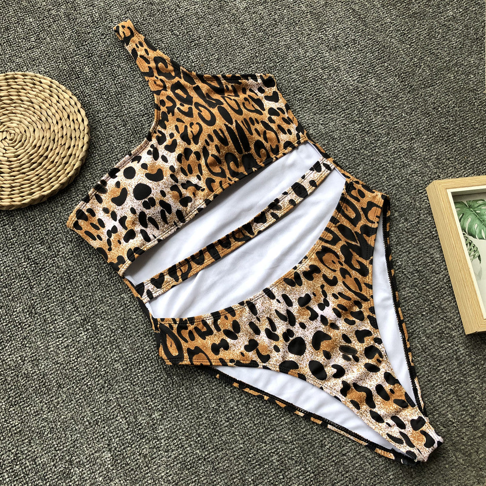 Leopard One Shoulder Women Swimwear One Piece Bikini