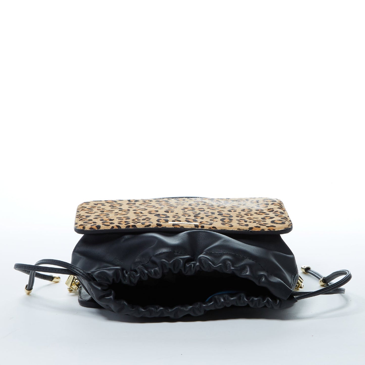Leather Bucket Bag Leopard Black Purse Drawstring Design Medium Bag