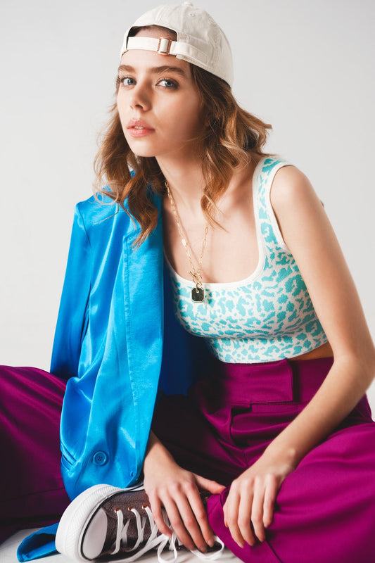 Lightweight Knit Top in Turquoise Animal Print
