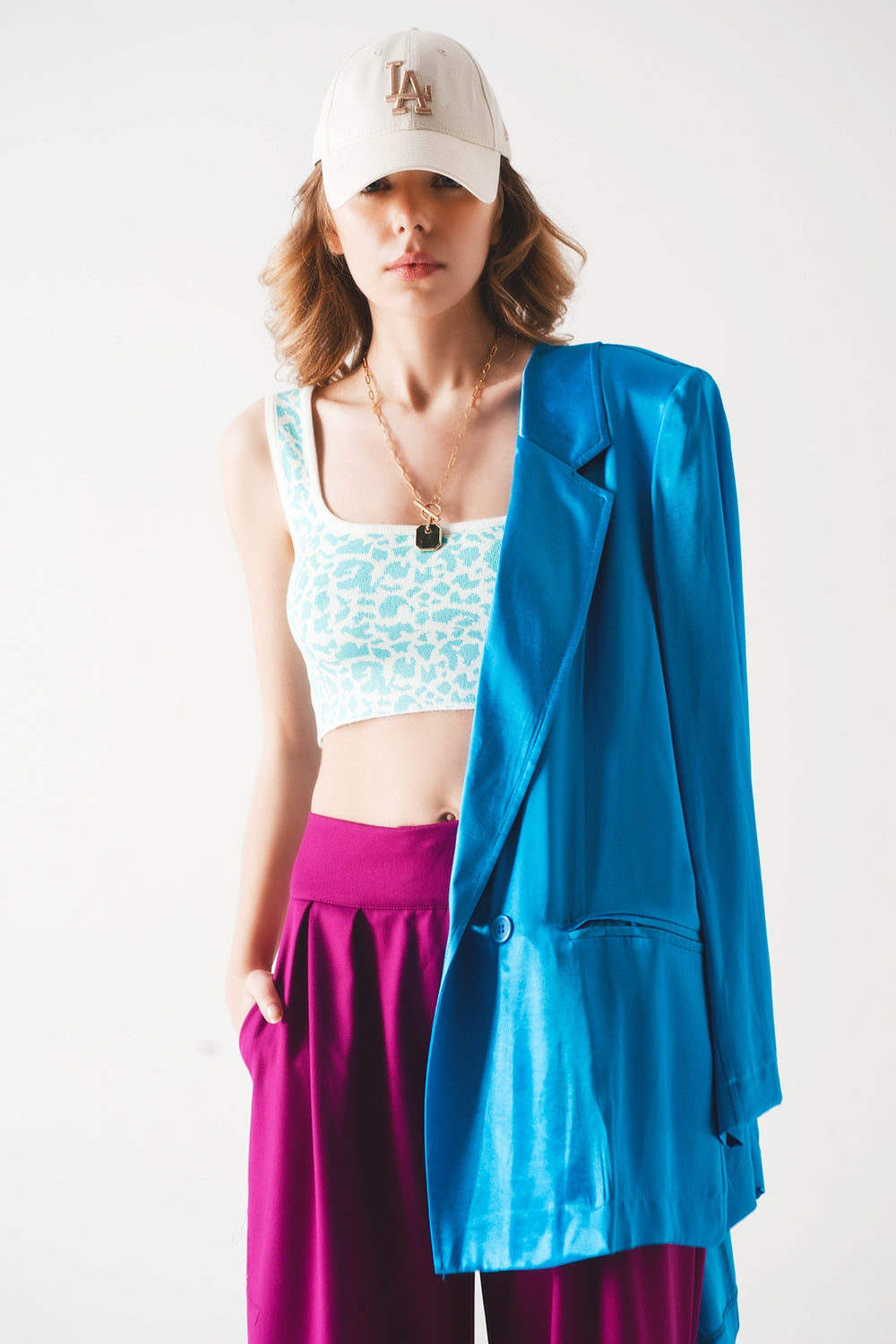 Lightweight Knit Top in Turquoise Animal Print